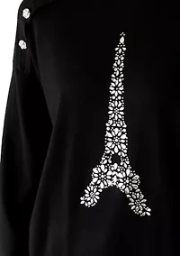 Women's Sequin Eiffel Tower Crew Neck Sweater