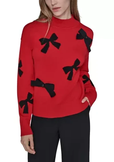 Women's All Over Bow Funnel Neck Sweater