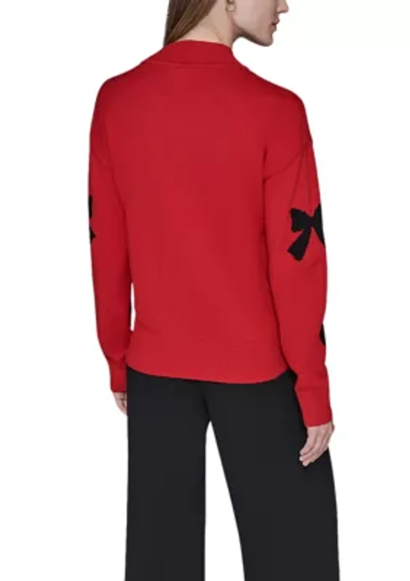 Women's All Over Bow Funnel Neck Sweater