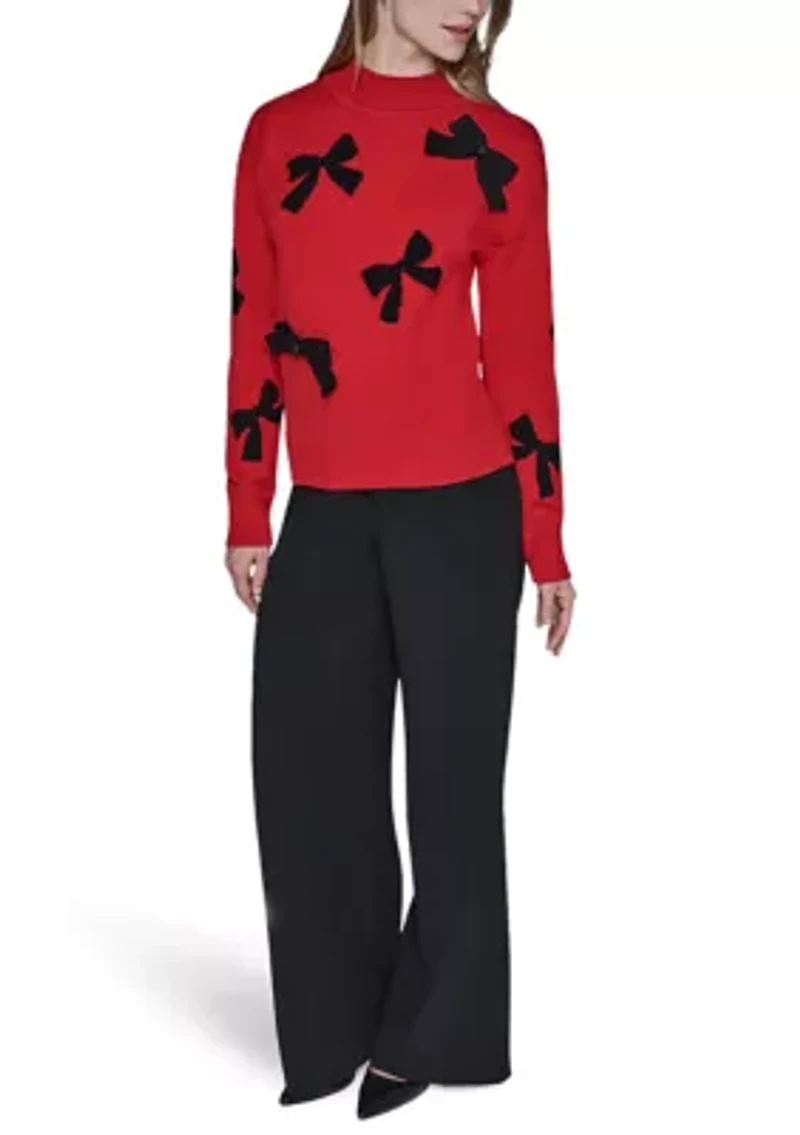 Women's All Over Bow Funnel Neck Sweater