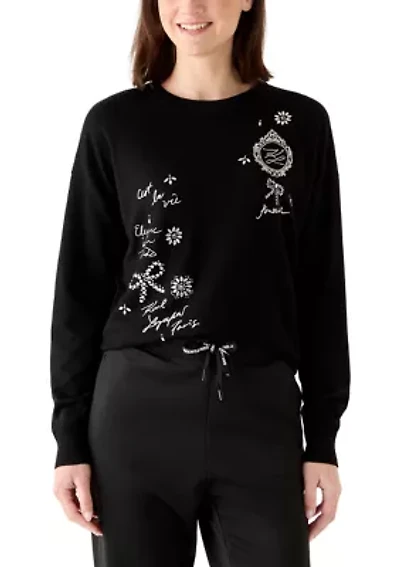 Women's Embroidered Crew Neck Sweater
