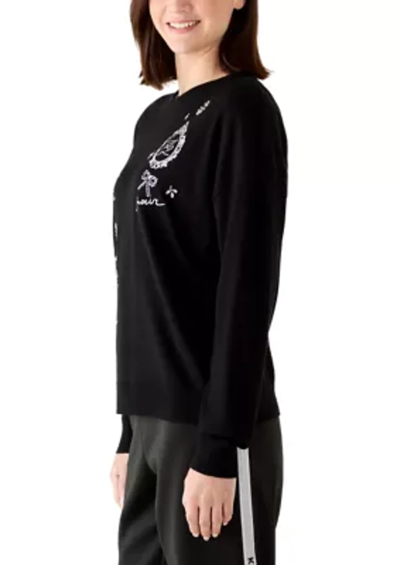 Women's Embroidered Crew Neck Sweater