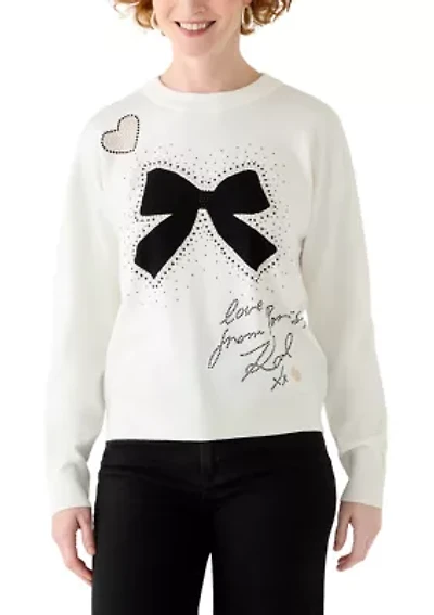 Women's Doodle Bow Crew Neck Sweater