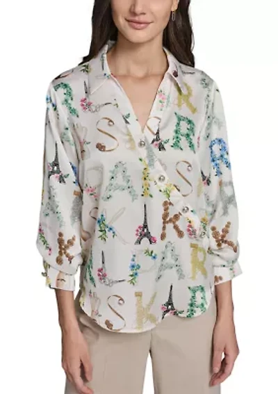 Women's 3/4 Sleeve Multi Karl Blouse