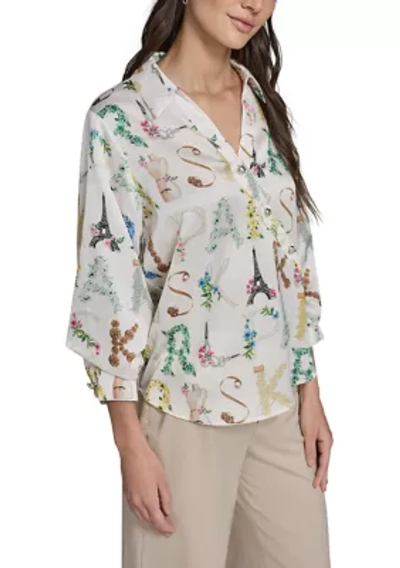 Women's 3/4 Sleeve Multi Karl Blouse