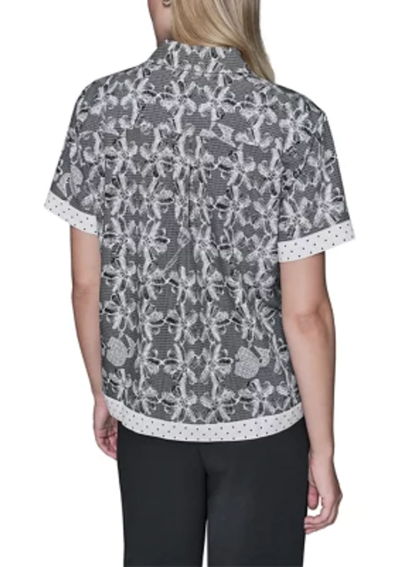 Women's Short Sleeve Lace Print Blouse