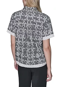 Women's Short Sleeve Lace Print Blouse