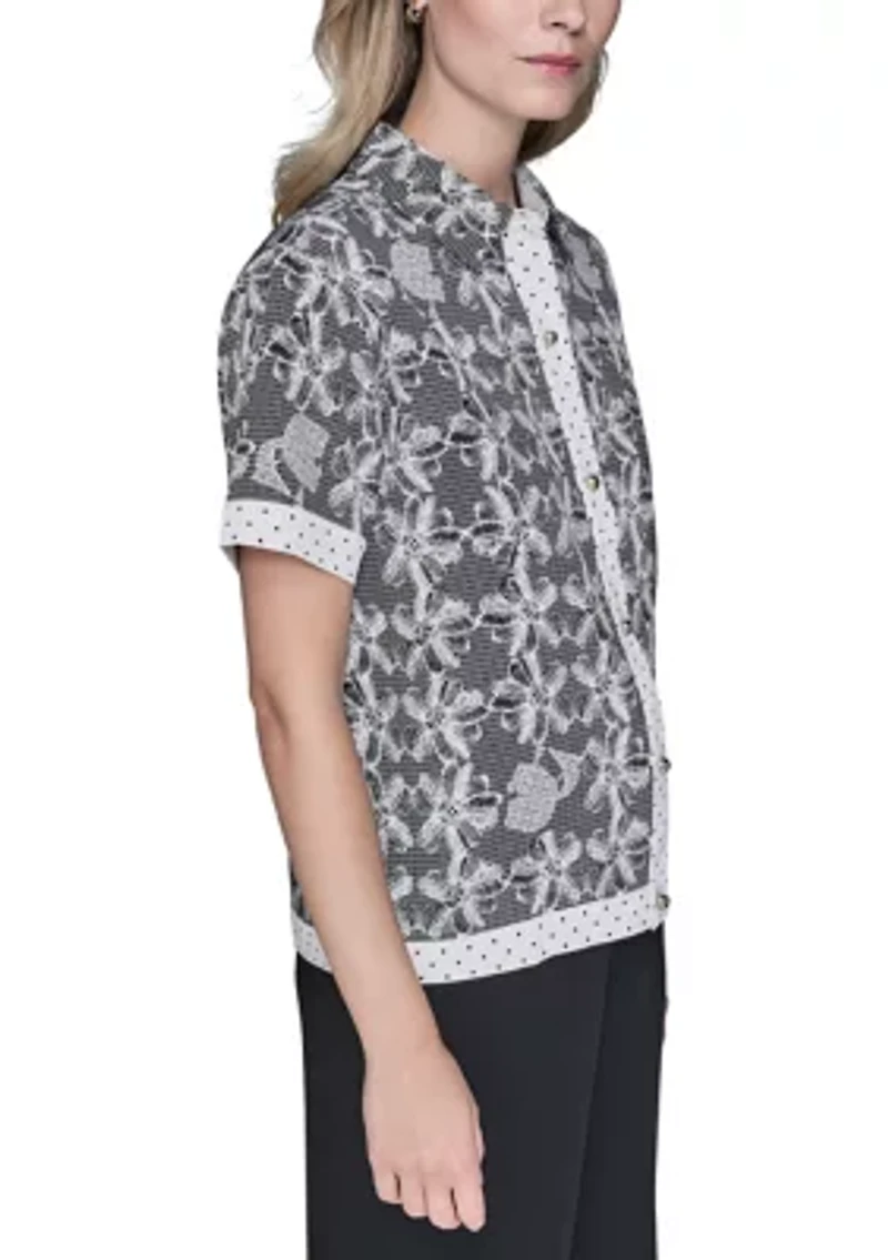 Women's Short Sleeve Lace Print Blouse