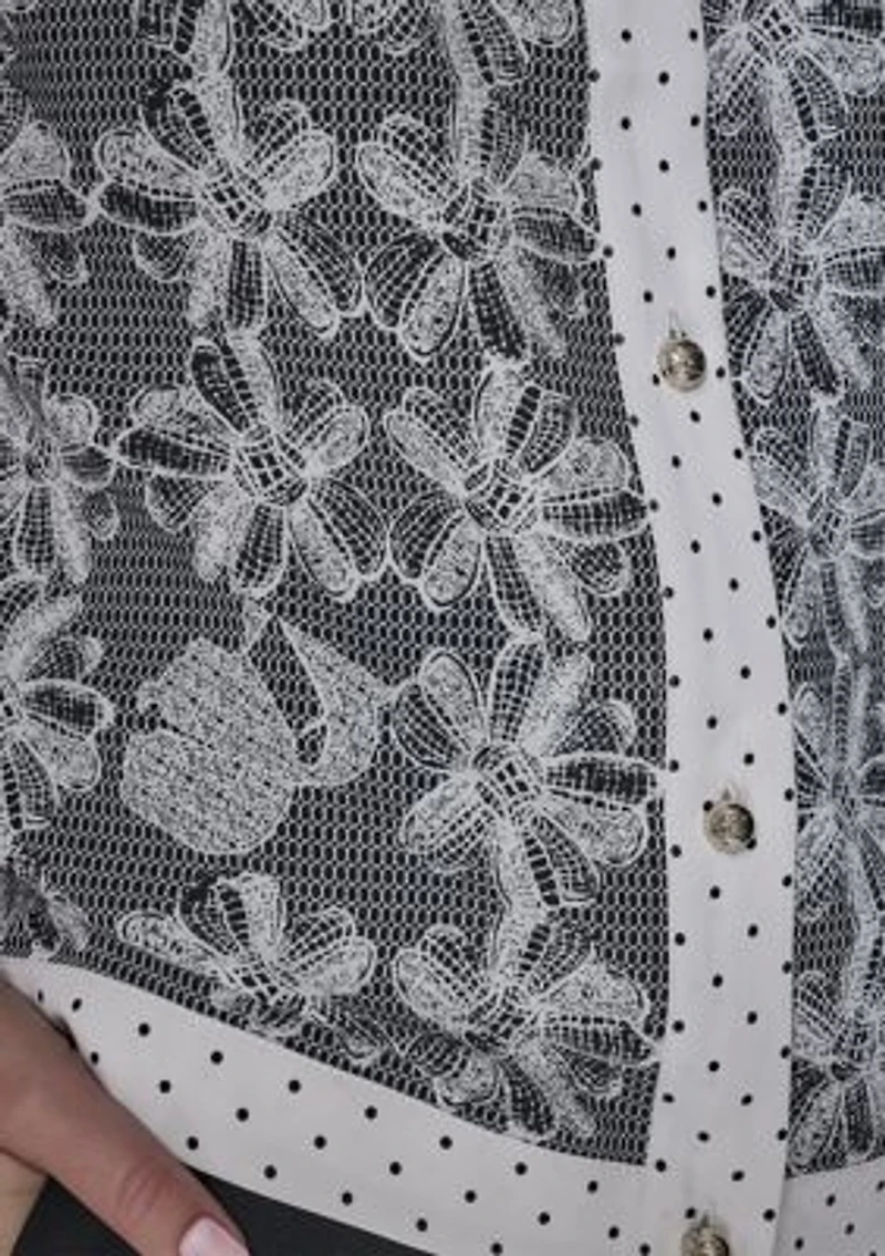 Women's Short Sleeve Lace Print Blouse