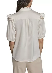 Women's Ruffle Sleeve Split Neck Blouse