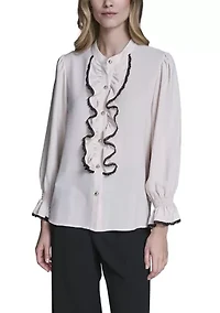 Women's Ruffle Button Up Blouse