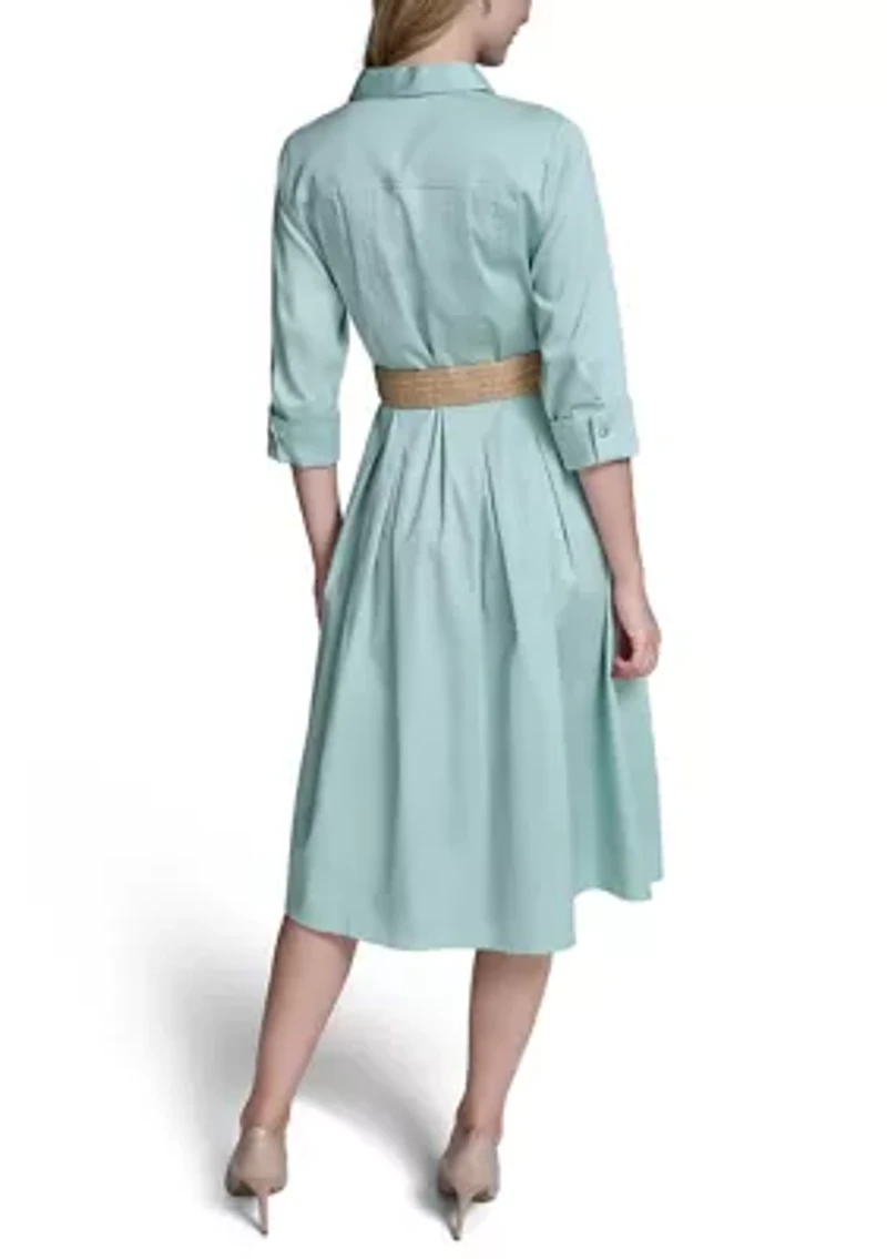 Women's 3/4 Sleeve Belted Shirtdress