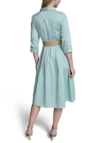 Women's 3/4 Sleeve Belted Shirtdress