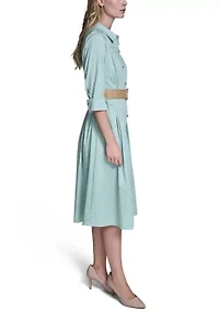 Women's 3/4 Sleeve Belted Shirtdress