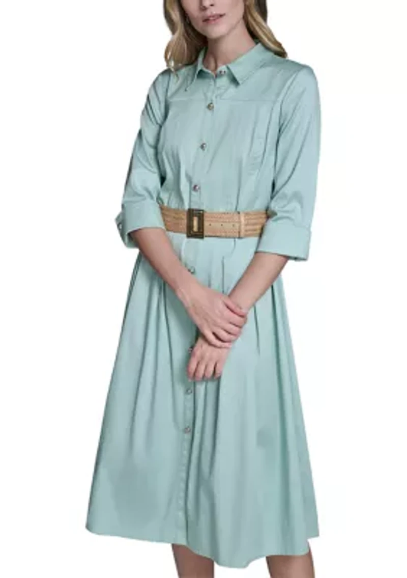 Women's 3/4 Sleeve Belted Shirtdress