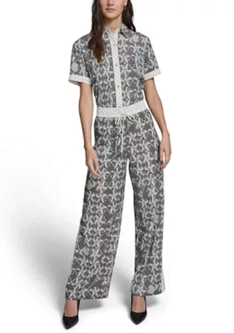 Women's Wide Leg Lace Printed Pants