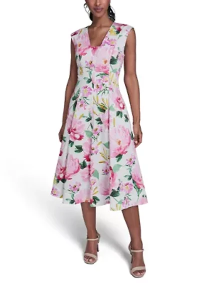 Women's Short Sleeve V-Neck Floral Dress