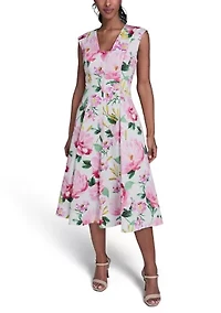 Women's Short Sleeve V-Neck Floral Dress