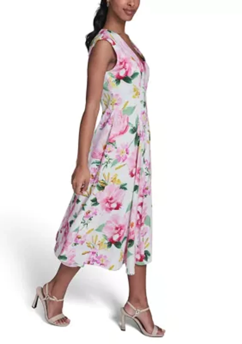 Women's Short Sleeve V-Neck Floral Dress