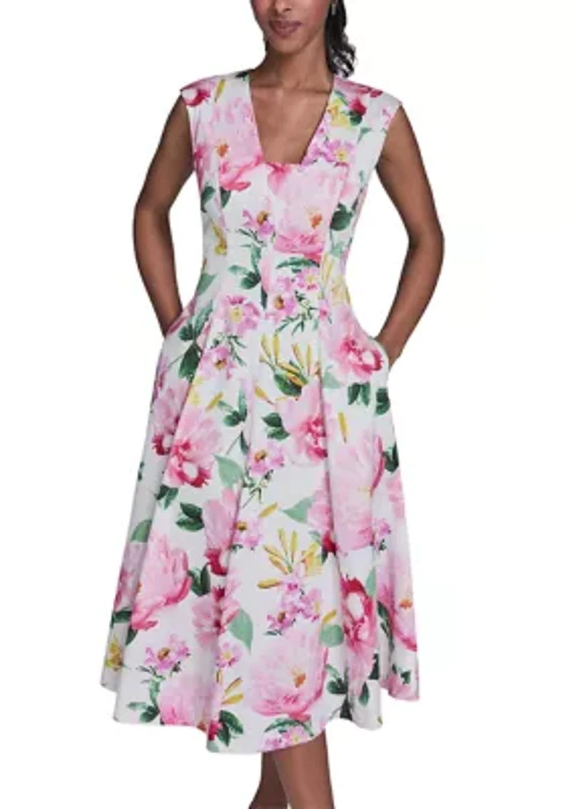 Women's Short Sleeve V-Neck Floral Dress