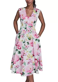 Women's Short Sleeve V-Neck Floral Dress