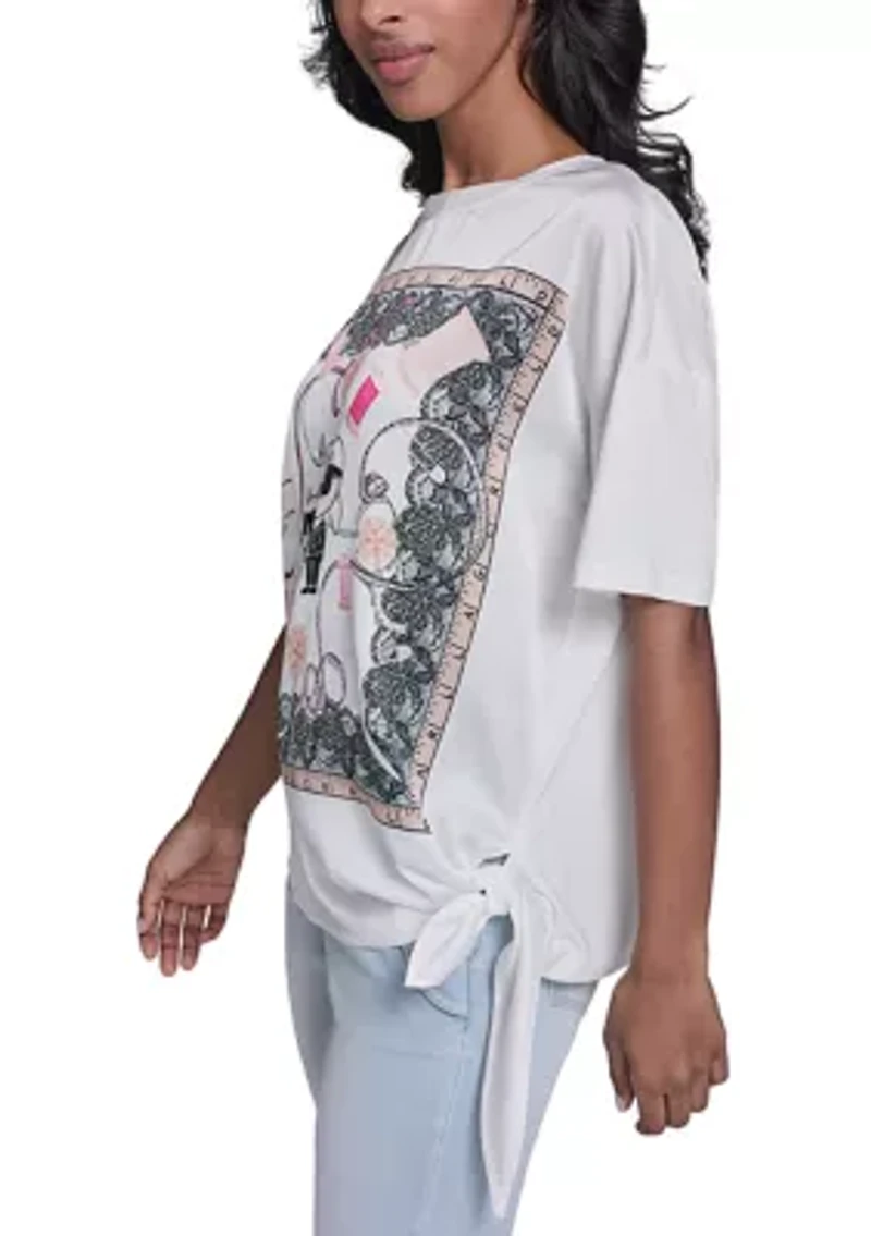 Women's Short Sleeve Mix Media Top