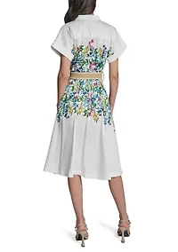 Women's Short Sleeve Floral Printed Belted Dress