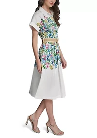 Women's Short Sleeve Floral Printed Belted Dress