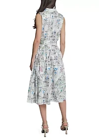 Women's Sleeveless Scenic Printed Shirt Dress