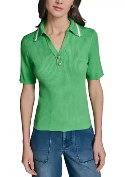 Women's Short Sleeve Polo Sweater