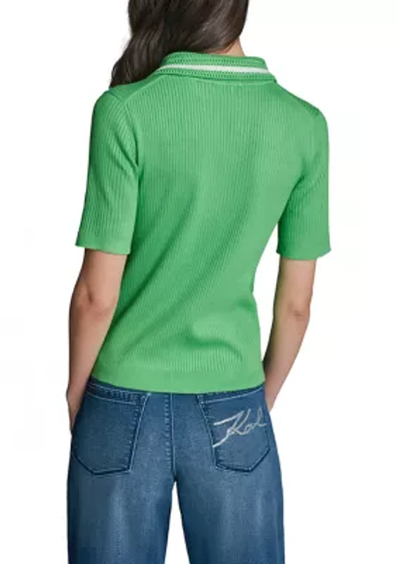 Women's Short Sleeve Polo Sweater