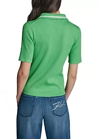 Women's Short Sleeve Polo Sweater