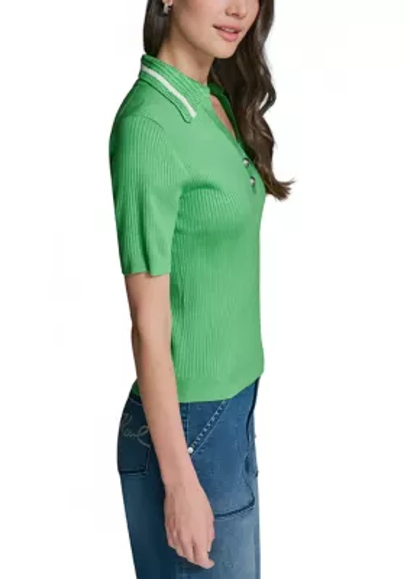 Women's Short Sleeve Polo Sweater