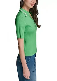 Women's Short Sleeve Polo Sweater