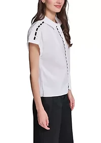 Women's Crochet Ribbon Trim Shirt