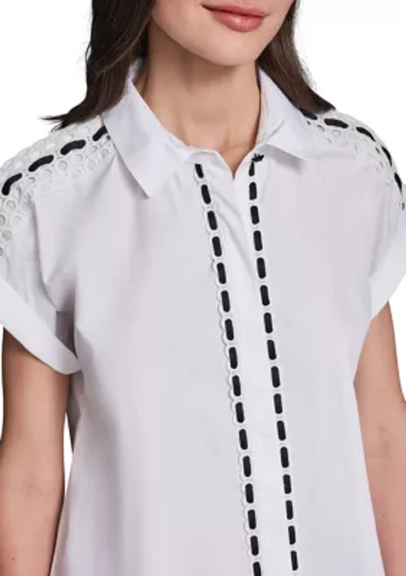 Women's Crochet Ribbon Trim Shirt