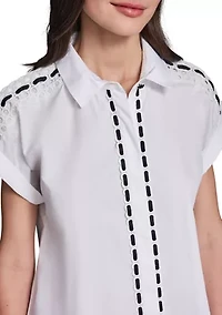 Women's Crochet Ribbon Trim Shirt