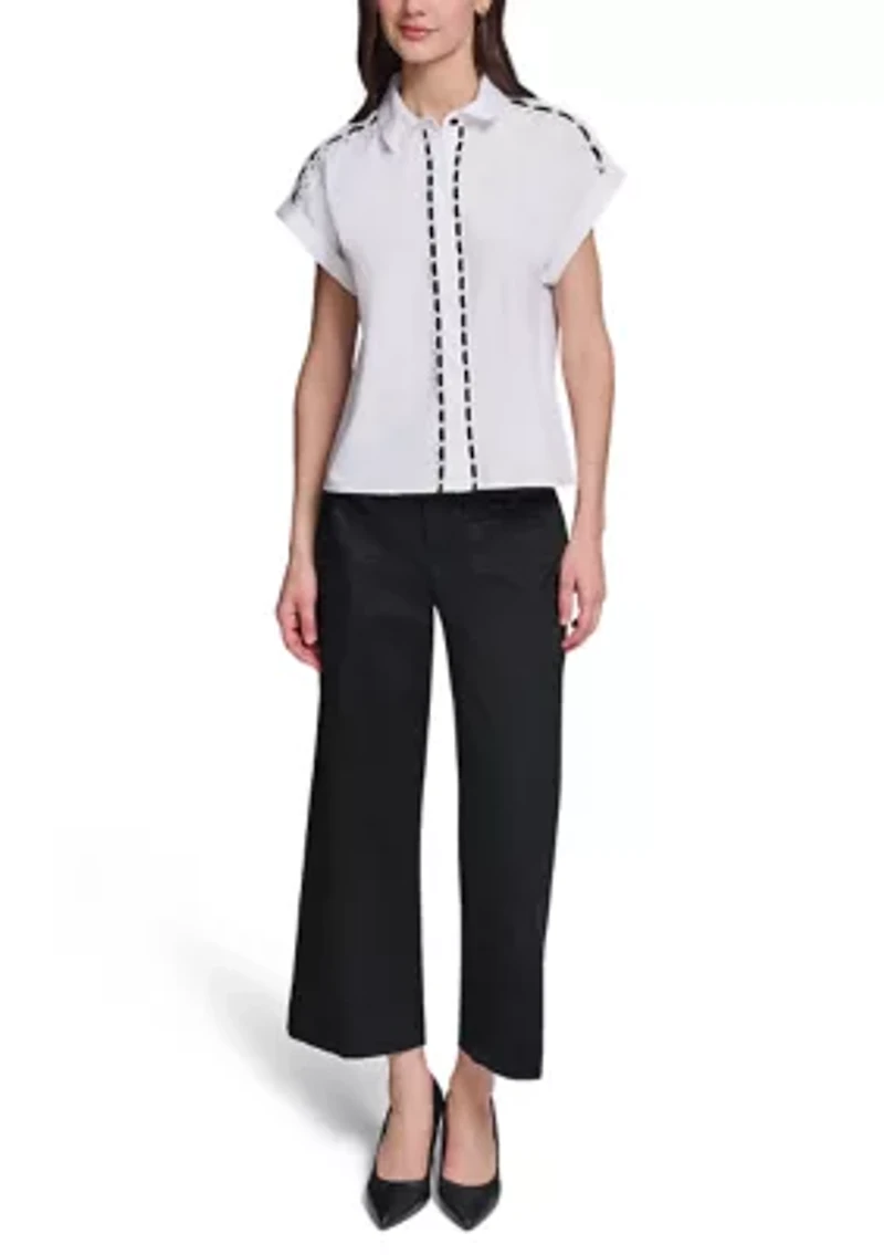 Women's Crochet Ribbon Trim Shirt