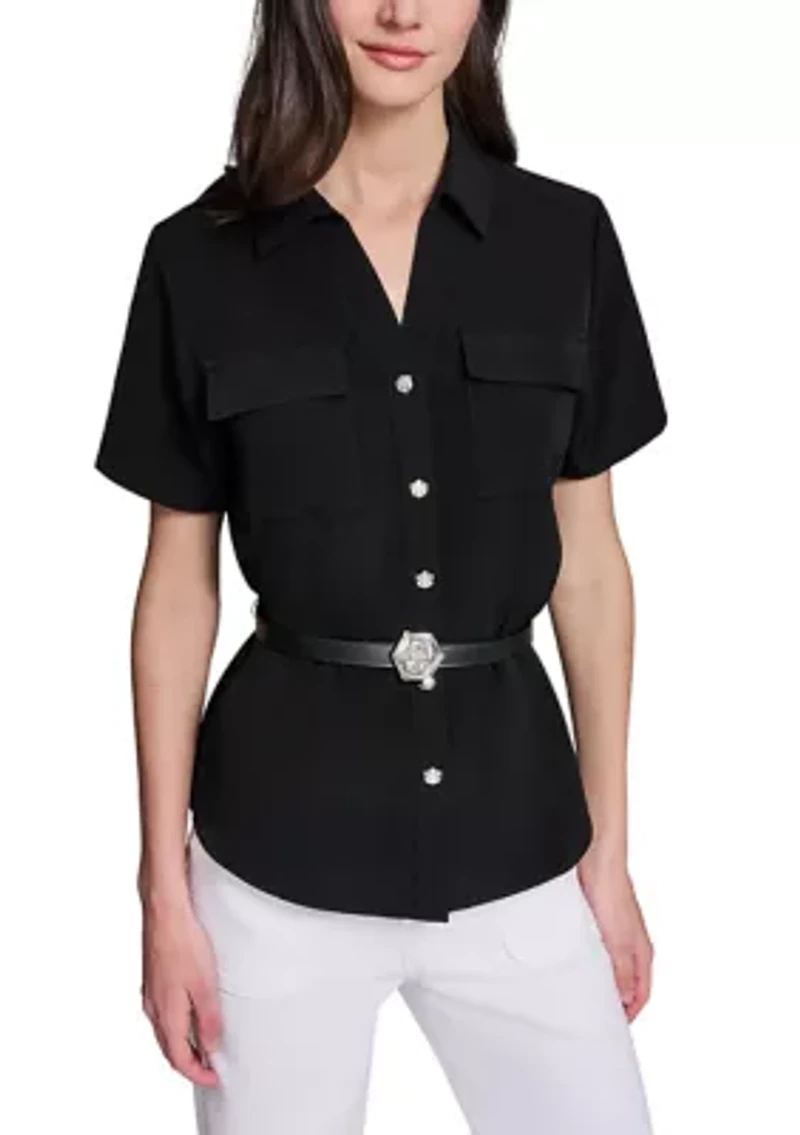 Women's Short Sleeve Belted Shirt