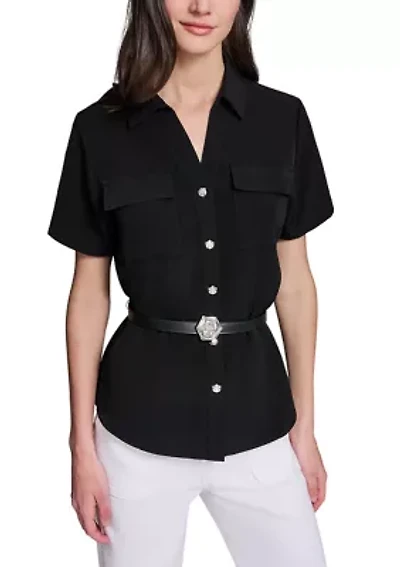 Women's Short Sleeve Belted Shirt