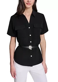 Women's Short Sleeve Belted Shirt
