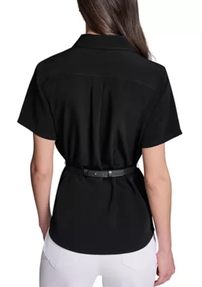 Women's Short Sleeve Belted Shirt