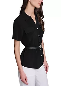 Women's Short Sleeve Belted Shirt