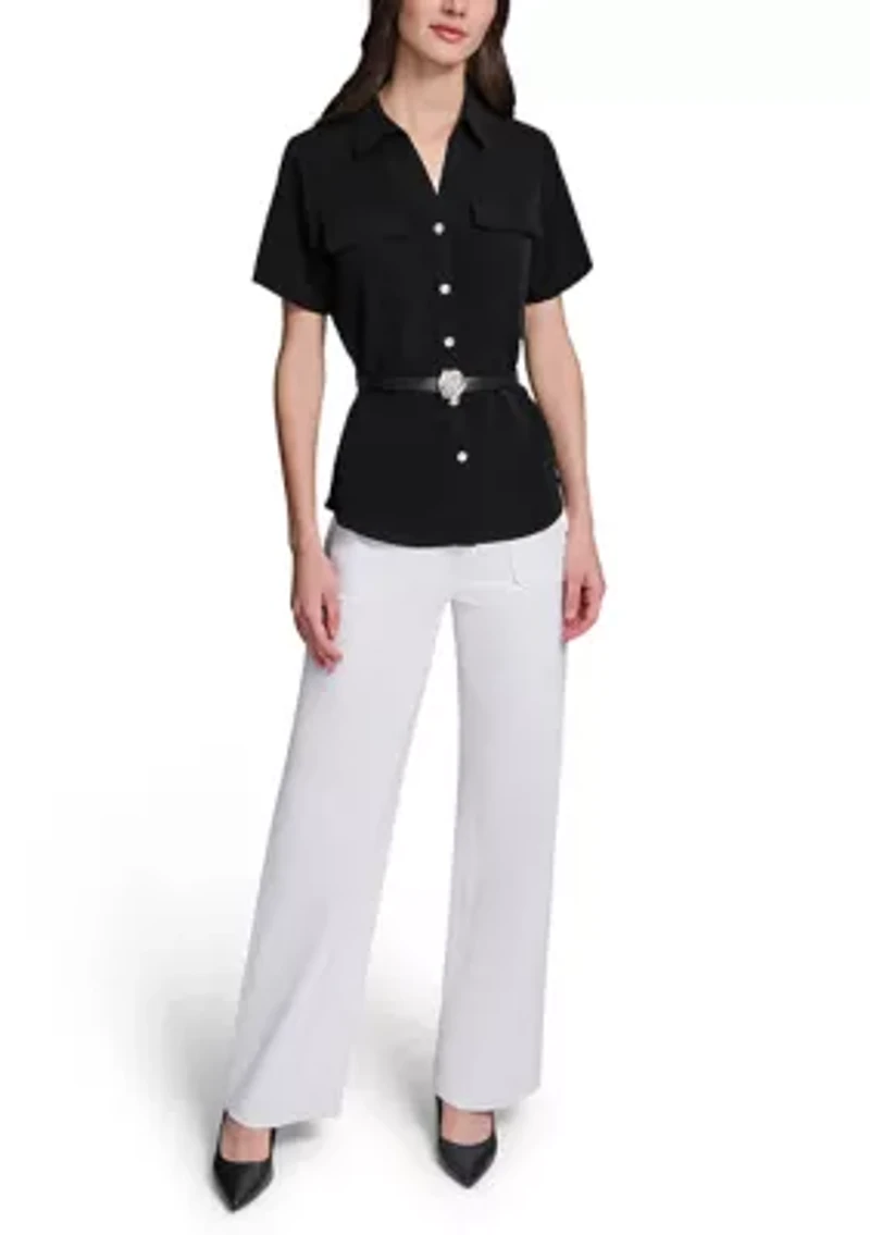 Women's Short Sleeve Belted Shirt