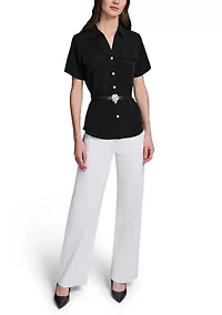 Women's Short Sleeve Belted Shirt