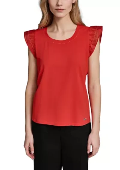 Women's Ruffle Sleeve Crew Neck Knit Top