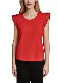Women's Ruffle Sleeve Crew Neck Knit Top