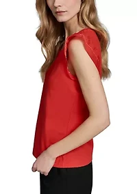 Women's Ruffle Sleeve Crew Neck Knit Top