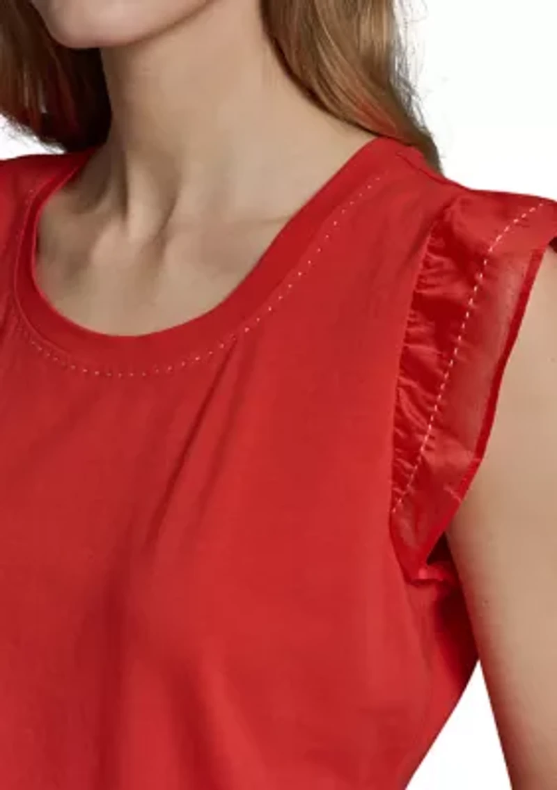 Women's Ruffle Sleeve Crew Neck Knit Top