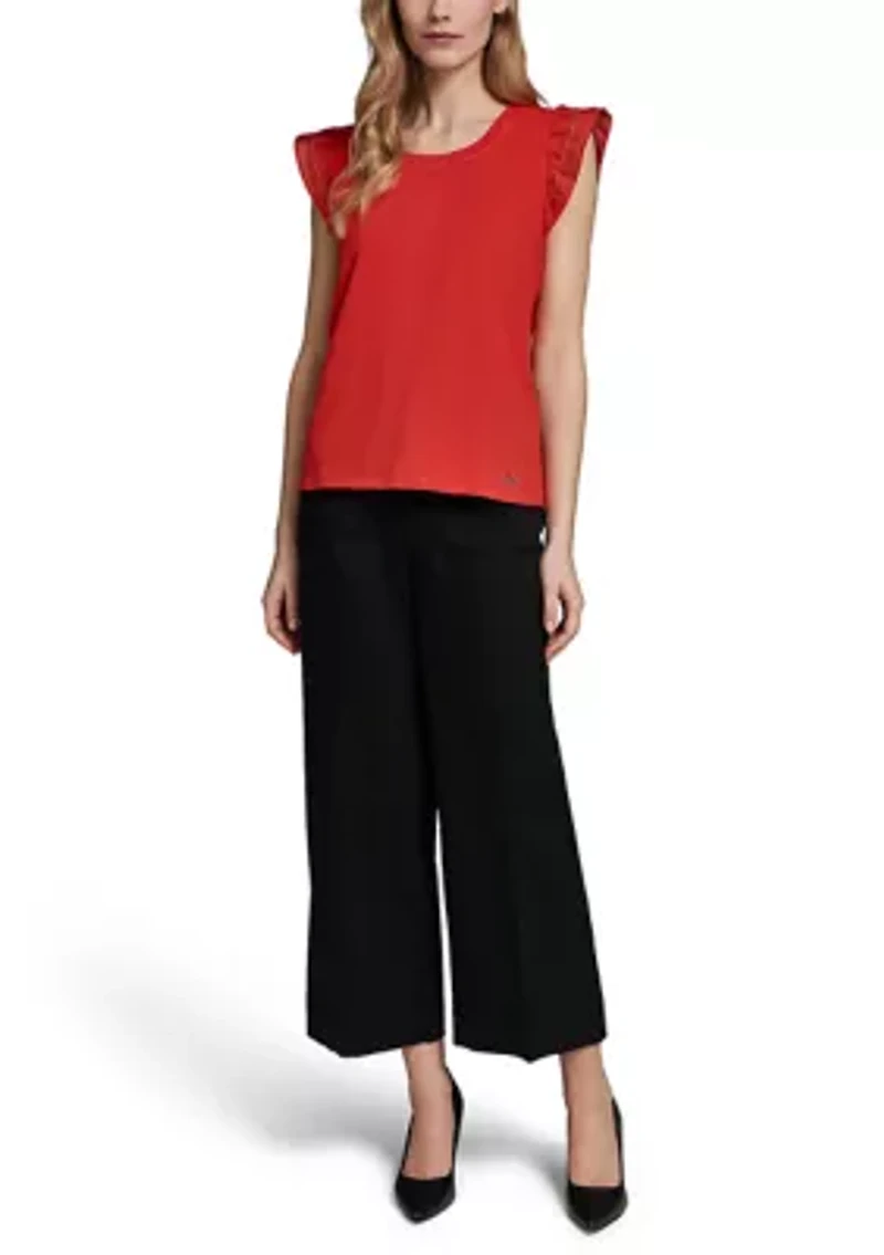 Women's Ruffle Sleeve Crew Neck Knit Top